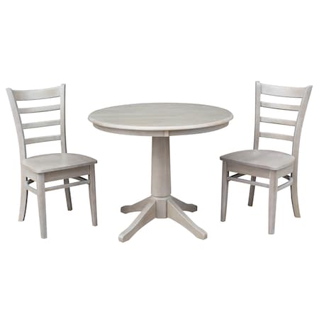 International Concepts Round 36 in Round Top Pedestal Table, with 2 Emily Chairs, Washed Gray Taupe, 36 in W, 36 in L K09-36RT-27B-C617-2